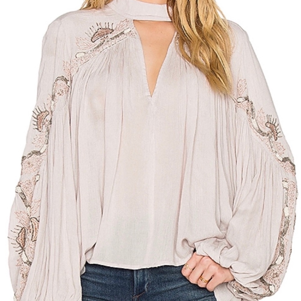 Free People Boho Embellished Oversized Flowy Top S - Picture 1 of 8